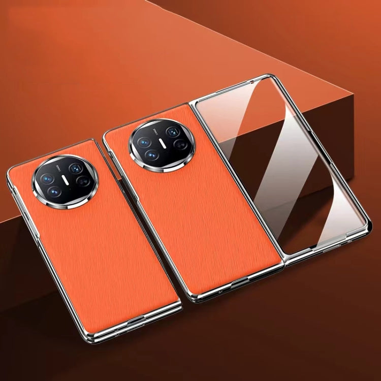For Huawei Mate X3 Integrated Plating PC Leather Texture Full Coverage Fold Shockproof Phone Case(Orange) - Huawei Cases by buy2fix | Online Shopping UK | buy2fix
