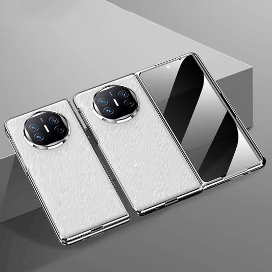 For Huawei Mate X5 Integrated Plating PC Leather Texture Full Coverage Fold Shockproof Phone Case(White) - Huawei Cases by buy2fix | Online Shopping UK | buy2fix