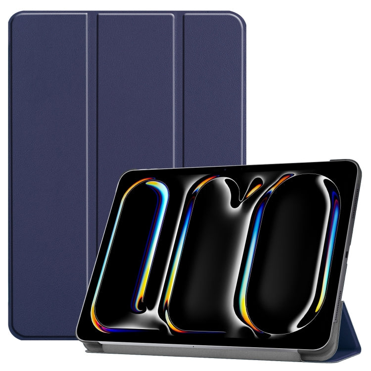 For iPad Pro 13 2025 / 2024 Custer Pure Color 3-Fold Holder Smart Leather Tablet Case(Dark Blue) by buy2fix