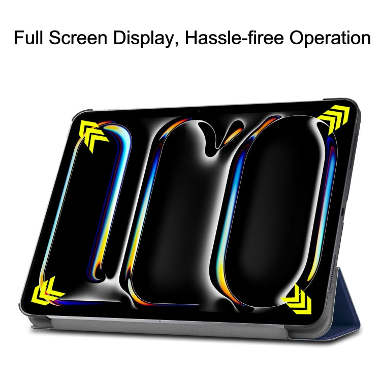 For iPad Pro 13 2025 / 2024 Custer Pure Color 3-Fold Holder Smart Leather Tablet Case(Dark Blue) by buy2fix