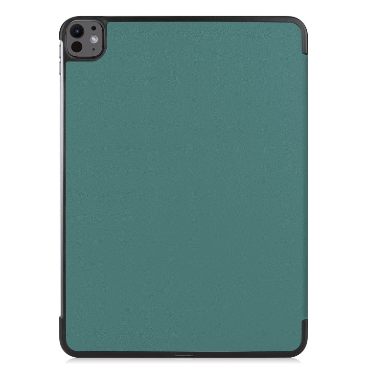 For iPad Pro 13 2024 Custer Pure Color 3-Fold Holder Smart Leather Tablet Case(Dark Green) - iPad Pro 13 2024 Cases by buy2fix | Online Shopping UK | buy2fix