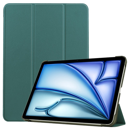 For iPad Air 11 2026 / 2025 / 2024 Custer Pure Color 3-Fold Holder Smart Leather Tablet Case(Dark Green)