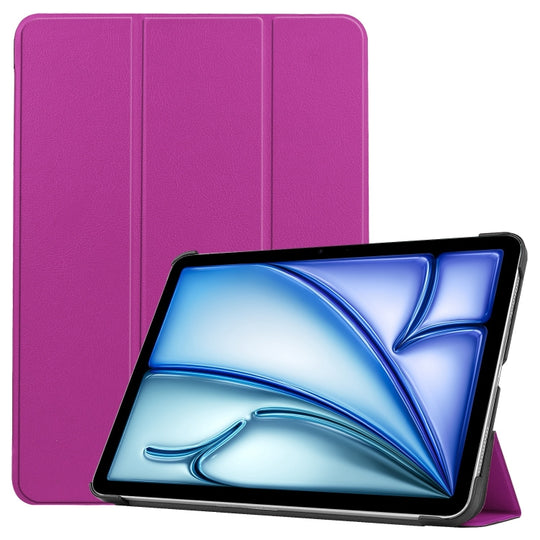 For iPad Air 11 2026 / 2025 / 2024 Custer Pure Color 3-Fold Holder Smart Leather Tablet Case(Purple)