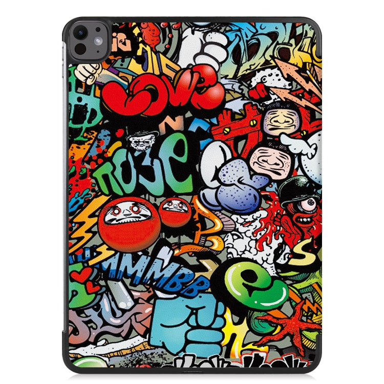 For iPad Pro 13 2024 Custer Painted 3-Fold Holder Smart Leather Tablet Case(Graffiti) - iPad Pro 13 2024 Cases by buy2fix | Online Shopping UK | buy2fix