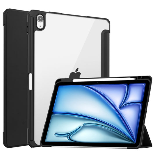 For iPad Air 11 2025 / 2024 Pure Color 3-fold Clear TPU Smart Leather Tablet Case(Black) by buy2fix