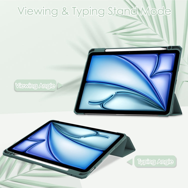 For iPad Air 11 2025 / 2024 Pure Color 3-fold Clear TPU Smart Leather Tablet Case(Dark Green) by buy2fix