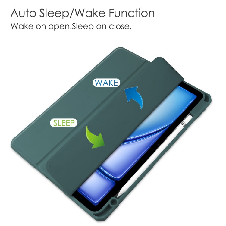 For iPad Air 11 2025 / 2024 Pure Color 3-fold Clear TPU Smart Leather Tablet Case(Dark Green) by buy2fix