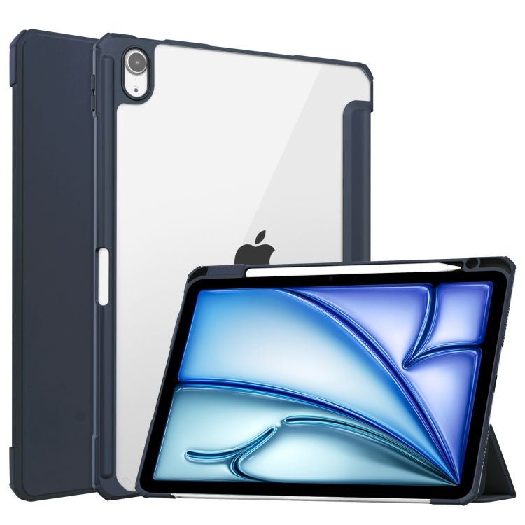 For iPad Air 11 2025 / 2024 Pure Color 3-fold Clear TPU Smart Leather Tablet Case(Blue) by buy2fix