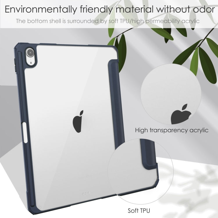 For iPad Air 11 2025 / 2024 Pure Color 3-fold Clear TPU Smart Leather Tablet Case(Blue) by buy2fix