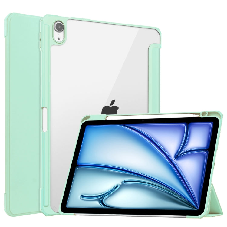 For iPad Air 11 2025 / 2024 Pure Color 3-fold Clear TPU Smart Leather Tablet Case(Mint Green) by buy2fix