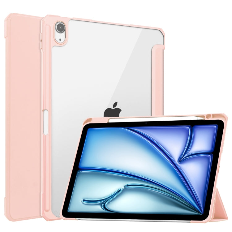 For iPad Air 11 2025 / 2024 Pure Color 3-fold Clear TPU Smart Leather Tablet Case(Pink) by buy2fix