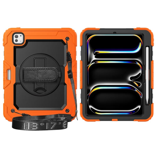 For iPad Pro 11 2025 / 2024 Lucky Wheel Grip Silicone Hybrid PC Tablet Case with Shoulder Strap(Orange+Black) by buy2fix