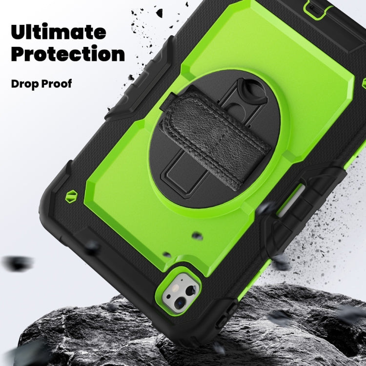 For iPad Pro 11 2025 / 2024 Lucky Wheel Grip Silicone Hybrid PC Tablet Case with Shoulder Strap(Yellow Green+Black) by buy2fix