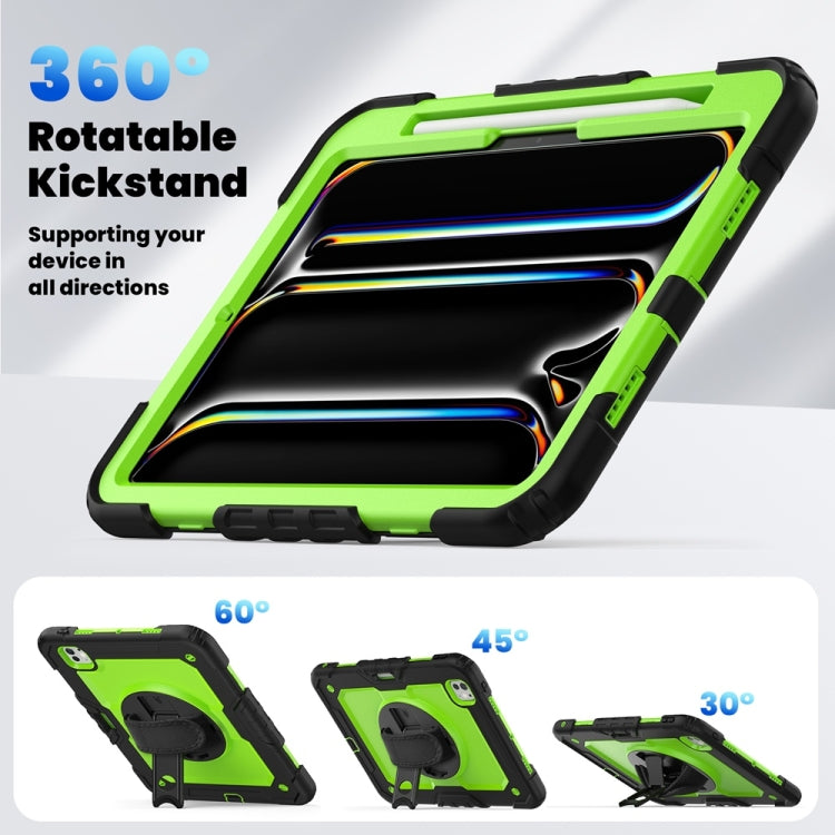 For iPad Pro 11 2025 / 2024 Lucky Wheel Grip Silicone Hybrid PC Tablet Case with Shoulder Strap(Yellow Green+Black) by buy2fix
