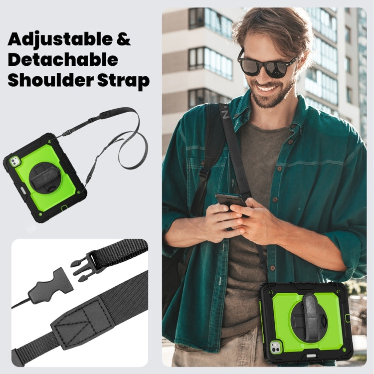 For iPad Pro 11 2025 / 2024 Lucky Wheel Grip Silicone Hybrid PC Tablet Case with Shoulder Strap(Yellow Green+Black) by buy2fix