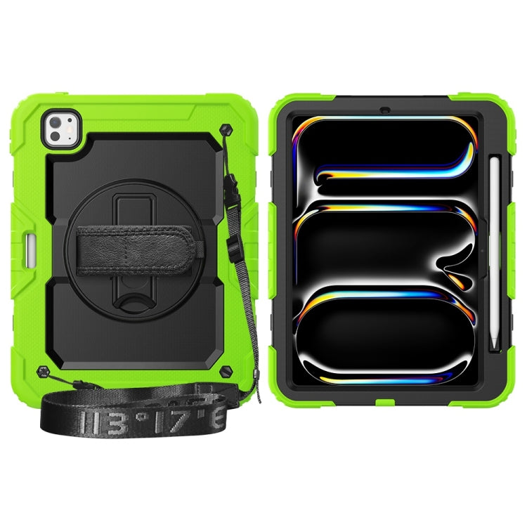For iPad Pro 11 2025 / 2024 Lucky Wheel Grip Silicone Hybrid PC Tablet Case with Shoulder Strap(Black+Yellow Green) by buy2fix