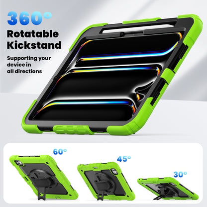 For iPad Pro 11 2025 / 2024 Lucky Wheel Grip Silicone Hybrid PC Tablet Case with Shoulder Strap(Black+Yellow Green) by buy2fix