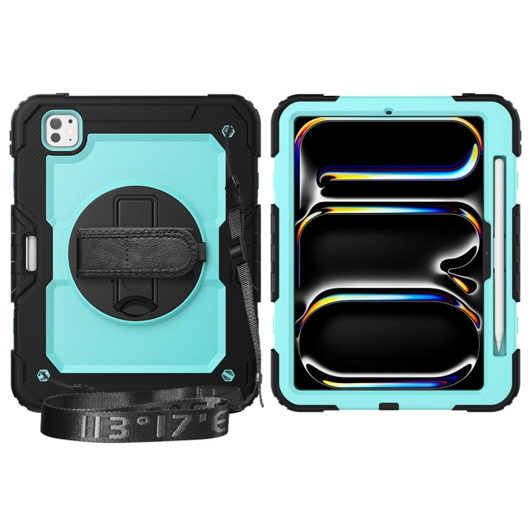 For iPad Pro 11 2025 / 2024 Lucky Wheel Grip Silicone Hybrid PC Tablet Case with Shoulder Strap(Light Blue+Black) by buy2fix