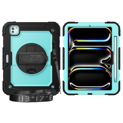 For iPad Pro 11 2025 / 2024 Lucky Wheel Grip Silicone Hybrid PC Tablet Case with Shoulder Strap(Light Blue+Black) by buy2fix