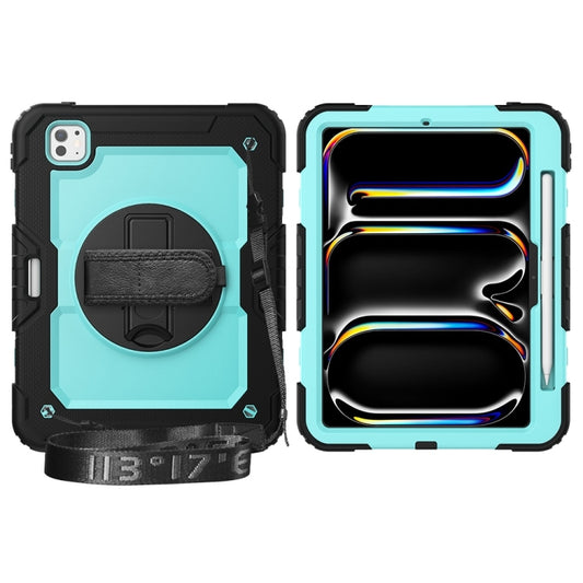 For iPad Pro 11 2025 / 2024 Lucky Wheel Grip Silicone Hybrid PC Tablet Case with Shoulder Strap(Light Blue+Black) by buy2fix