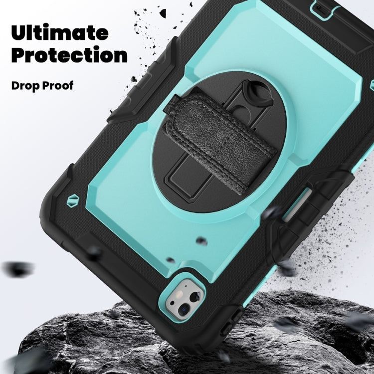 For iPad Pro 11 2025 / 2024 Lucky Wheel Grip Silicone Hybrid PC Tablet Case with Shoulder Strap(Light Blue+Black) by buy2fix