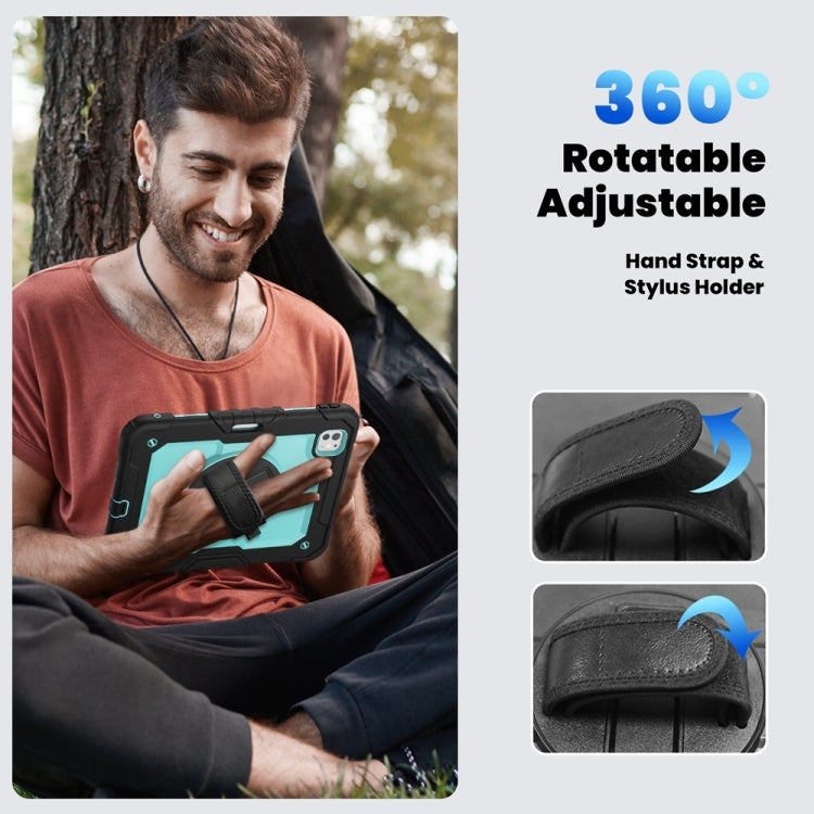 For iPad Pro 11 2025 / 2024 Lucky Wheel Grip Silicone Hybrid PC Tablet Case with Shoulder Strap(Light Blue+Black) by buy2fix