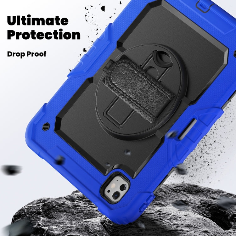 For iPad Pro 11 2025 / 2024 Lucky Wheel Grip Silicone Hybrid PC Tablet Case with Shoulder Strap(Black+Dark Blue) by buy2fix