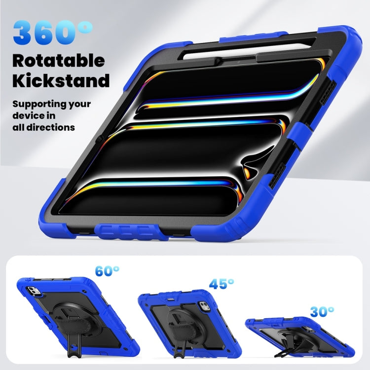 For iPad Pro 11 2025 / 2024 Lucky Wheel Grip Silicone Hybrid PC Tablet Case with Shoulder Strap(Black+Dark Blue) by buy2fix