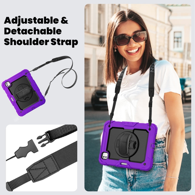 For iPad Pro 11 2025 / 2024 Lucky Wheel Grip Silicone Hybrid PC Tablet Case with Shoulder Strap(Purple+Black) by buy2fix