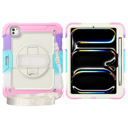 For iPad Pro 11 2025 / 2024 Lucky Wheel Grip Silicone Hybrid PC Tablet Case with Shoulder Strap(Rainbow Pink) by buy2fix