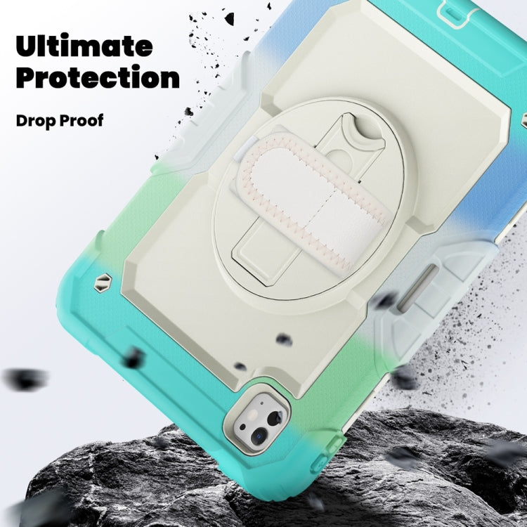 For iPad Pro 11 2025 / 2024 Lucky Wheel Grip Silicone Hybrid PC Tablet Case with Shoulder Strap(Rainbow Blue) by buy2fix