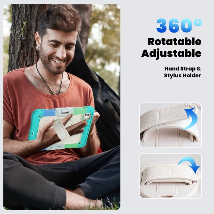 For iPad Pro 11 2025 / 2024 Lucky Wheel Grip Silicone Hybrid PC Tablet Case with Shoulder Strap(Rainbow Blue) by buy2fix