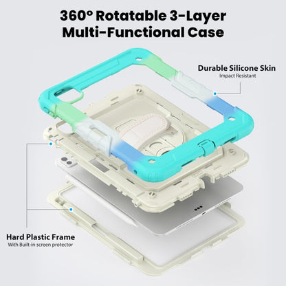 For iPad Pro 11 2025 / 2024 Lucky Wheel Grip Silicone Hybrid PC Tablet Case with Shoulder Strap(Rainbow Blue) by buy2fix