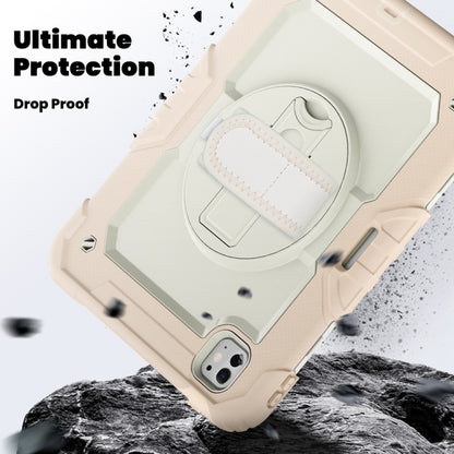 For iPad Pro 11 2025 / 2024 Lucky Wheel Grip Silicone Hybrid PC Tablet Case with Shoulder Strap(Cream+Rose Gold) by buy2fix