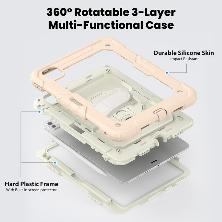 For iPad Pro 11 2025 / 2024 Lucky Wheel Grip Silicone Hybrid PC Tablet Case with Shoulder Strap(Cream+Rose Gold) by buy2fix