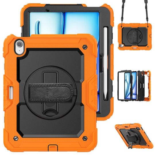 For iPad Air 11 2026 / 2025 / 2024 Lucky Wheel Grip Silicone Hybrid PC Tablet Case with Shoulder Strap(Orange+Black)