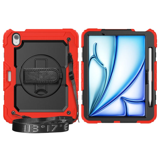 For iPad Air 11 2024 / Air 11 2025 Lucky Wheel Grip Silicone Hybrid PC Tablet Case with Shoulder Strap(Red+Black) by buy2fix