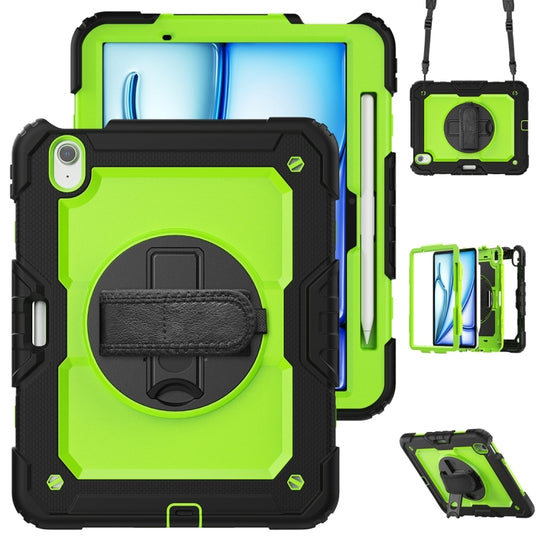 For iPad Air 11 2026 / 2025 / 2024 Lucky Wheel Grip Silicone Hybrid PC Tablet Case with Shoulder Strap(Yellow Green+Black)
