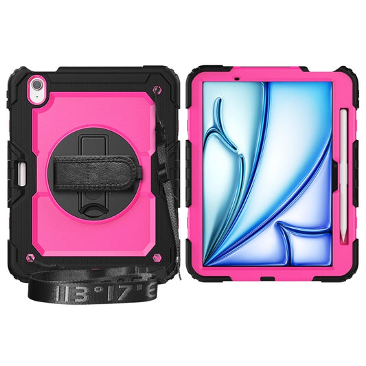 For iPad Air 11 2024 / Air 11 2025 Lucky Wheel Grip Silicone Hybrid PC Tablet Case with Shoulder Strap(Rose Red+Black) by buy2fix