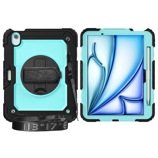 For iPad Air 11 2024 / Air 11 2025 Lucky Wheel Grip Silicone Hybrid PC Tablet Case with Shoulder Strap(Light Blue+Black) by buy2fix