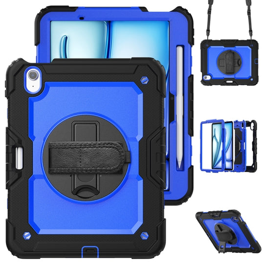 For iPad Air 11 2026 / 2025 / 2024 Lucky Wheel Grip Silicone Hybrid PC Tablet Case with Shoulder Strap(Dark Blue+Black)