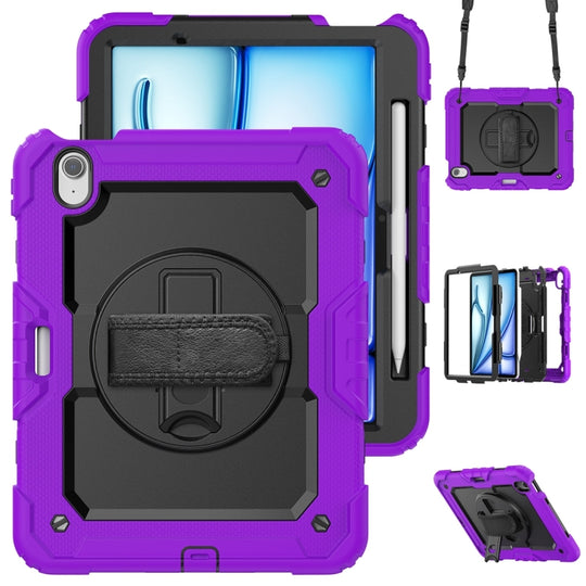 For iPad Air 11 2026 / 2025 / 2024 Lucky Wheel Grip Silicone Hybrid PC Tablet Case with Shoulder Strap(Purple+Black)