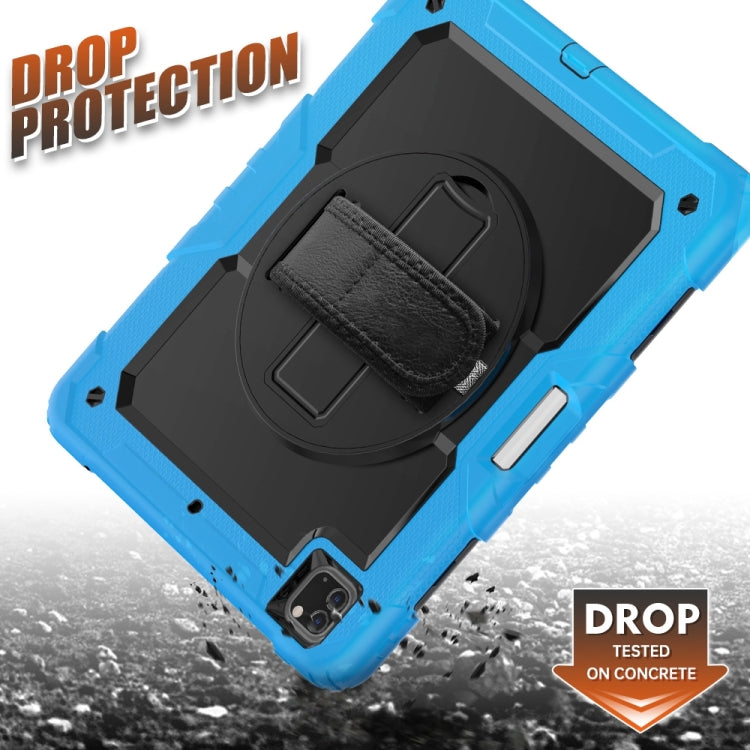 For iPad Pro 13 2025 / 2024 Lucky Wheel Grip Silicone Hybrid PC Tablet Case with Shoulder Strap(Black+Light Blue) by buy2fix