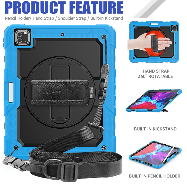 For iPad Pro 13 2025 / 2024 Lucky Wheel Grip Silicone Hybrid PC Tablet Case with Shoulder Strap(Black+Light Blue) by buy2fix