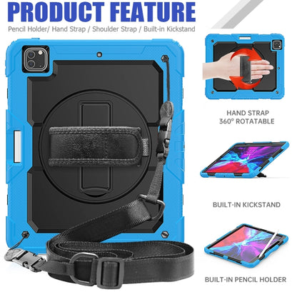 For iPad Pro 13 2025 / 2024 Lucky Wheel Grip Silicone Hybrid PC Tablet Case with Shoulder Strap(Black+Light Blue) by buy2fix