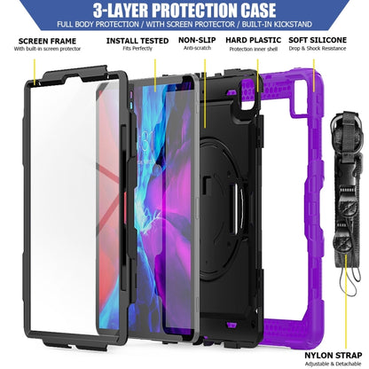 For iPad Pro 13 2025 / 2024 Lucky Wheel Grip Silicone Hybrid PC Tablet Case with Shoulder Strap(Purple+Black) by buy2fix