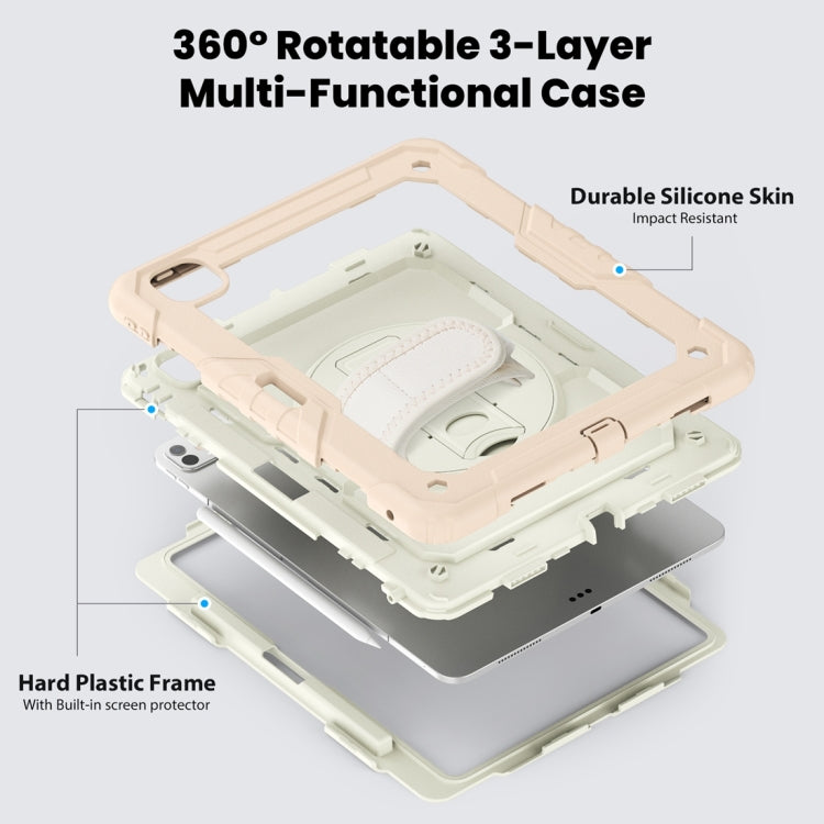 For iPad Pro 13 2025 / 2024 Lucky Wheel Grip Silicone Hybrid PC Tablet Case with Shoulder Strap(Cream+Rose Gold) by buy2fix