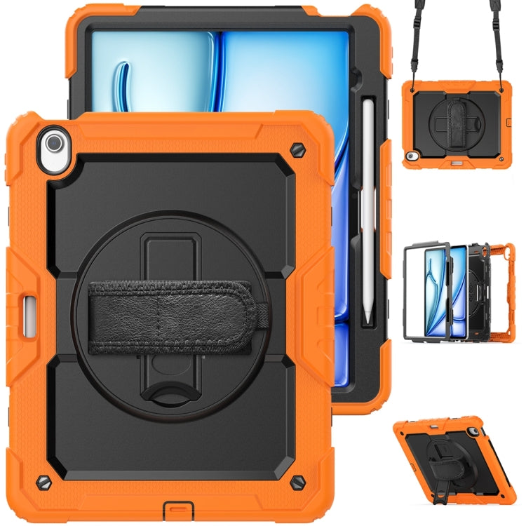 For iPad Air 13 2024 / Air 13 2025 Lucky Wheel Grip Silicone Hybrid PC Tablet Case with Shoulder Strap(Orange+Black) by buy2fix