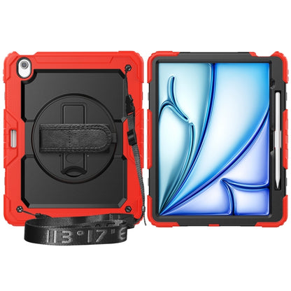 For iPad Air 13 2024 / Air 13 2025 Lucky Wheel Grip Silicone Hybrid PC Tablet Case with Shoulder Strap(Red+Black) by buy2fix