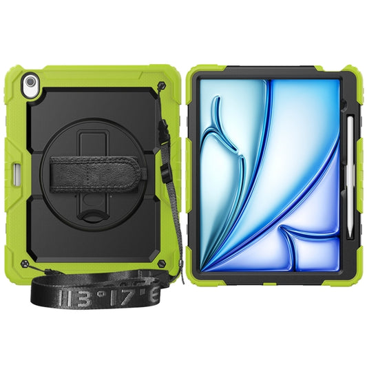 For iPad Air 13 2024 / Air 13 2025 Lucky Wheel Grip Silicone Hybrid PC Tablet Case with Shoulder Strap(Black+Yellow Green) by buy2fix